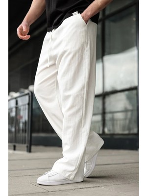 Madmext Ekru %100 Pamuklu Bol Paça Erkek Pantolon E6586