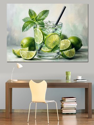 Artmeg Taze Mojito Kokteyli ve Buzlar Dekoratif Kanvas - Mdf Ahşap Tablo