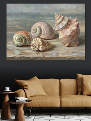 Artmeg Deniz Kıyısında Natürmort Deniz Kabukları Dekoratif Kanvas - Mdf Ahşap Tablo