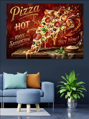 Artmeg Pizza Hot And Tasty Pano Dekoratif Kanvas - Mdf Ahşap Tablo
