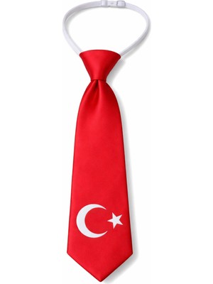 Herşey Nota Çocuk Kırmızı Türk Bayrağı Desenli Lastikli Kravat Ayarlanabilir Unisex