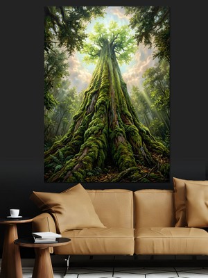 Karizma Tablo Gökyüzüne Uzanan Heybetli Hayat Ağacı Dekoratif Kanvas - Mdf Ahşap Tablo