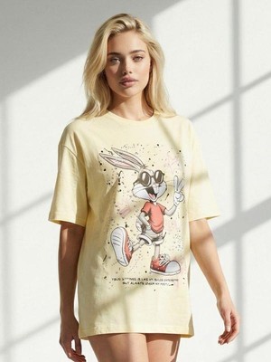 Mint 7589 Bunny Zımbalı Tişört Sarı