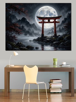 Karizma Tablo Gece Vakti Japon Kapısı Torii Dekoratif Kanvas - Mdf Ahşap Tablo