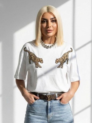 Mint 7436 Çift Kaplan Tişört Beyaz
