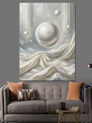 Karizma Tablo Beyaz Ipeksi Kumaş ve Küre Dekoratif Kanvas - Mdf Ahşap Tablo