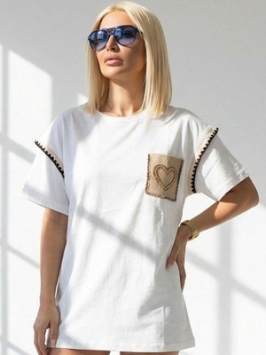 Mint 7511 Simli Cep Kalpli Tişört Beyaz