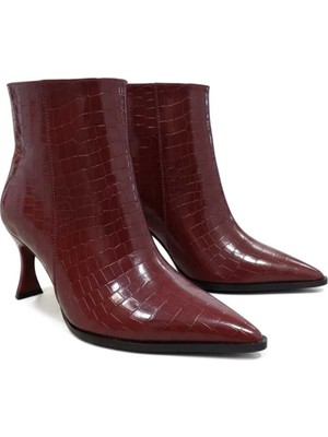 v.s.h velvet Kadın Klasik Rugan Kroko Sivri Burun Ince Topuklu Yandan Fermuarlı Kadın Bot