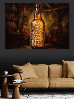 Artmeg Vintage Içecek Şişesi ve Bar Dekoratif Kanvas - Mdf Ahşap Tablo