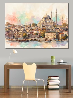 Artmeg Istanbul Silüeti ve Camii Dekoratif Kanvas - Mdf Ahşap Tablo