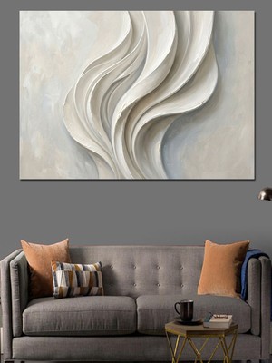 Artmeg Beyaz Modern Soyut Duvar Dokusu Dekoratif Kanvas - Mdf Ahşap Tablo