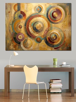 Artmeg Renkli Geometrik Daireler Soyut Sanat Dekoratif Kanvas - Mdf Ahşap Tablo