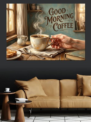 Artmeg Good Morning Coffee Sunum Tablosu Dekoratif Kanvas - Mdf Ahşap Tablo