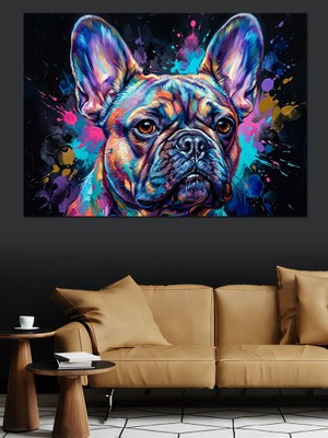Karizma Tablo Renkli Boyalı French Bulldog Portresi Dekoratif Kanvas - Mdf Ahşap Tablo