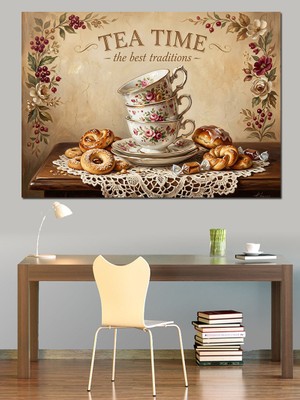 Artmeg Vintage Çay Saati Mutfağı Tablosu Dekoratif Kanvas - Mdf Ahşap Tablo