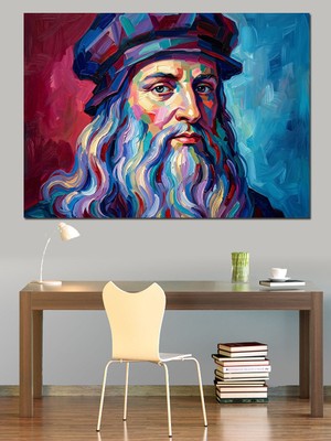 Artmeg Renkli Sakallı Sanatçı Leonardo Portresi Dekoratif Kanvas - Mdf Ahşap Tablo