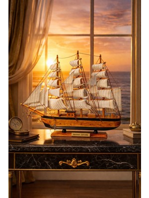 Kesene Isime Kişiye Özel Dekoratif Premium Ahşap El Yapımı Yelkenli Gemi Maketi 50 x 50CM Biblo Hediye 533-D