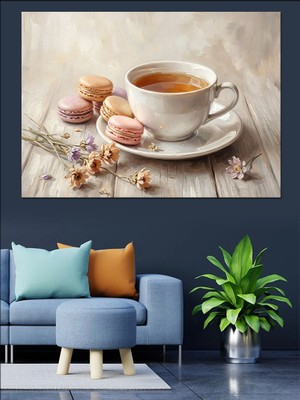 Karizma Tablo Çay ve Makaronlu Zarif Sunum Dekoratif Kanvas - Mdf Ahşap Tablo