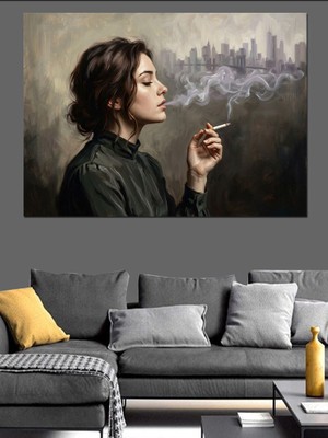 Artmeg Sigara Içen Modern Kadın Portresi Dekoratif Kanvas - Mdf Ahşap Tablo