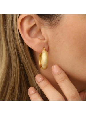 Nox Jewelry 14 Ayar Altın Kaplama Mat Yüzey Kalın Halka Gümüş Küpe – Orta Boy Minimal - E00204