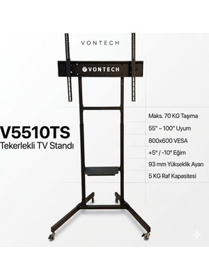 Vontech V5510TS 55-100'' Tekerlekli Ayaklı Lcd-Led Tv Standı