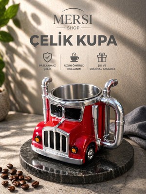 Mersi Shop Kamyon Tasarımlı Paslanmaz Çelik Kupa Bardak – 3D Dekoratif Araç Kupa