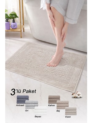 Vionel Home Pamuklu Ayak Havlusu | 3’lü Paket | Havlu Paspas Seti | Banyo Paspası | Otel Serisi | 50X70 cm