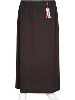 Hermevsim Hesna Kadın Duru Büyük Beden Krep Çan Astarlı Kahverengi Etek