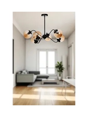 Vivense Yeni Ahtapot Altılı Siyah Bal Camlı Avize