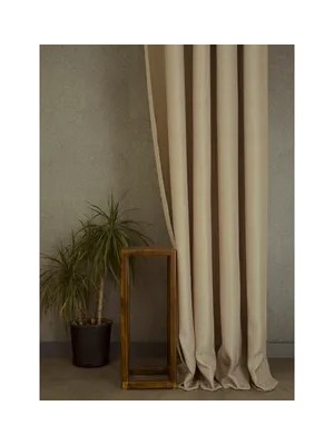 Vivense Fon Perde Balıksırtı Desen Açık Bej Pilesiz 200X260