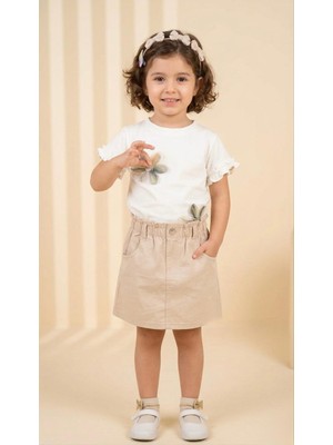 Butik Kız Çocuk %100 Pamuklu 3 Boyutlu Çiçek Desenli Etekli Takım