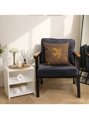 Luna Bueno Fly Nakışlı Keten Dokulu Kırlent – Toprak