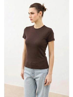 Antioch Kahve Kadın Basic T-Shirt