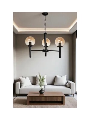 Vivense Luke Üçlü Siyah Bal Camlı Avize