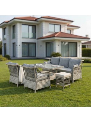 Tu Tienda Petra Galvanizli 3+1+1+MASA(80X140)+2 Puf Bahçe Balkon Mobilyası