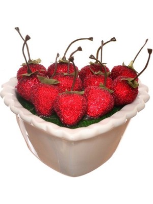 ForWhat Büro Ev Ofis Dekoru Için Seramik Saksıda Masaüstü Yapay Çilek Biblo