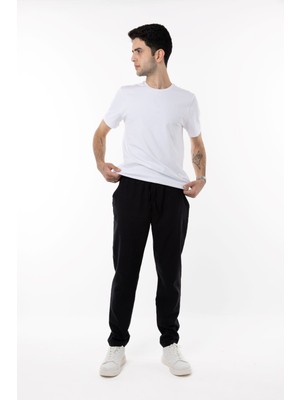 Qaviya Erkek Keten Pamuk Karışımlı Rahat Kesim Yazlık Pantolon Siyah