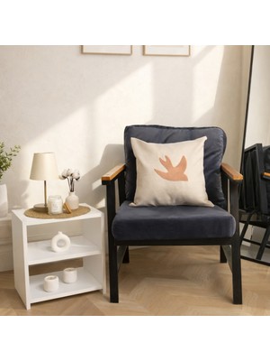 Luna Bueno Fly Nakışlı Keten Dokulu Kırlent – Krem