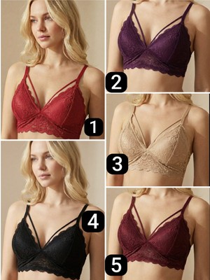 Tekstil Stokları Kadın Dantelli Desteksiz Şeritli Bralet Sütyen Ten Rengi