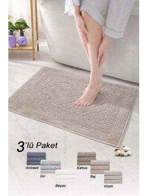 Vionel Home Pamuklu Ayak Havlusu | 3’lü Paket | Havlu Paspas Seti | Banyo Paspası | Otel Serisi | 50X70 cm