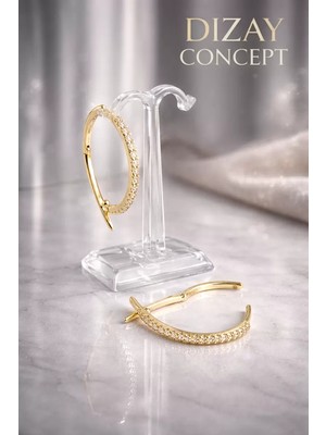 Dizay Concept Xuping Altın Renk İnce Halka Zirkon Taşlı Bayan Küpe
