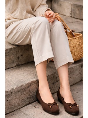 Bluefeet Celira Kahverengi Deri Tozu Süet Günlük Kadın Babet Ayakkabı