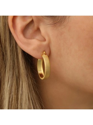 Nox Jewelry 14 Ayar Altın Kaplama Mat Yüzeyli Orta Boy Kalın Halka Gümüş Küpe - E00203