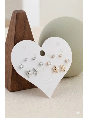 MentorAly Kadın Çoklu Küpe Seti | Minimal Taşlı & Figürlü Küpe Seti | Günlük & Kombin Küpe