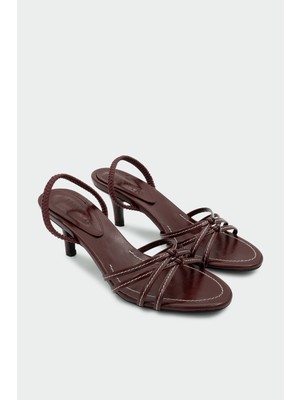 Laminta Nesso Düğüm Detaylı Kadın Bordo Topuklu Ayakkabı