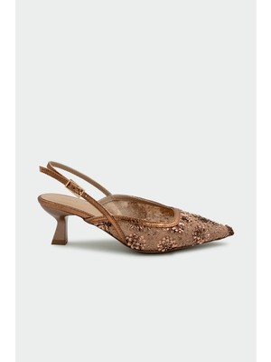 Laminta Shayla Işleme Detaylı Kadın Bakır Topuklu Ayakkabı