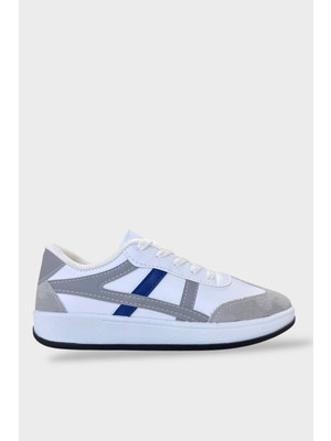Liger Unisex Yanı Şeritli Bağcıklı Günlük Spor Ayakkabı Beyaz - Gri