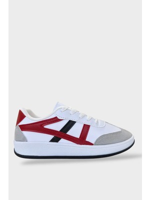 Liger Unisex Yanı Şeritli Bağcıklı Günlük Spor Ayakkabı Beyaz - Kırmızı