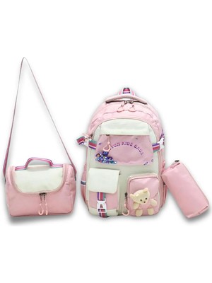 Probag Kız Çocuk Okul Çanta Seti 3'lü Bej Ayıcıklı Sırt Çantası Beslenme Çantası Kalemlik Ilkokul Anaokulu