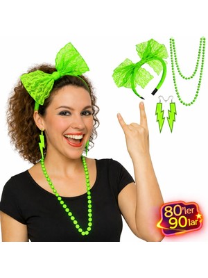 Esranın Dünyası 80’ler 90’lar Neon Yeşil Parti Seti – Kolye Küpe Taç RSPRP34-ESRDNS